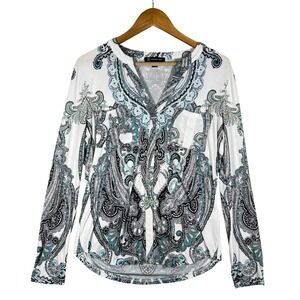 INC International Concepts Y2K Paisley Print Long Sleeve Top M BOHO CHIC Career